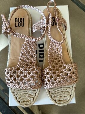 Bibi Lou Women's Braided Espadrille Sandals in Light Pink Silk.